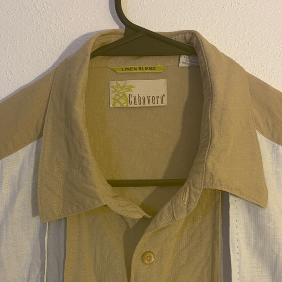 Cubavera Tan and White Casual Button Down Shirt XL linen blend - Picture 2 of 6